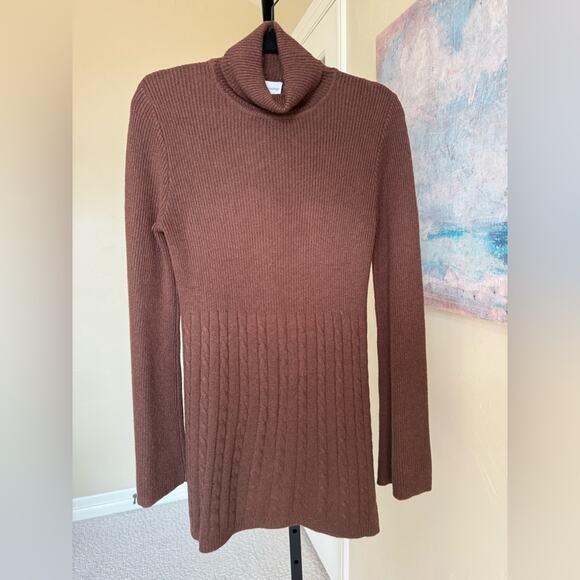 Soft Surroundings Cable Knit Turtleneck Sweater Dress Brown Small Tunic Wool - Picture 1 of 4